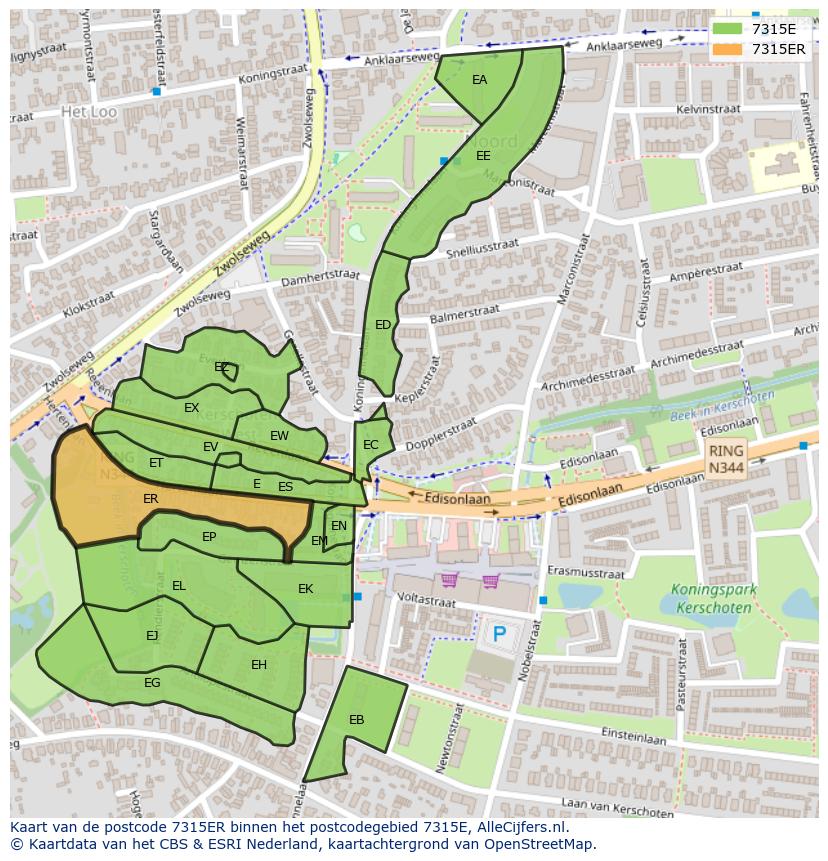Afbeelding van het postcodegebied 7315 ER op de kaart.