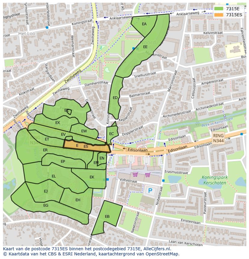 Afbeelding van het postcodegebied 7315 ES op de kaart.