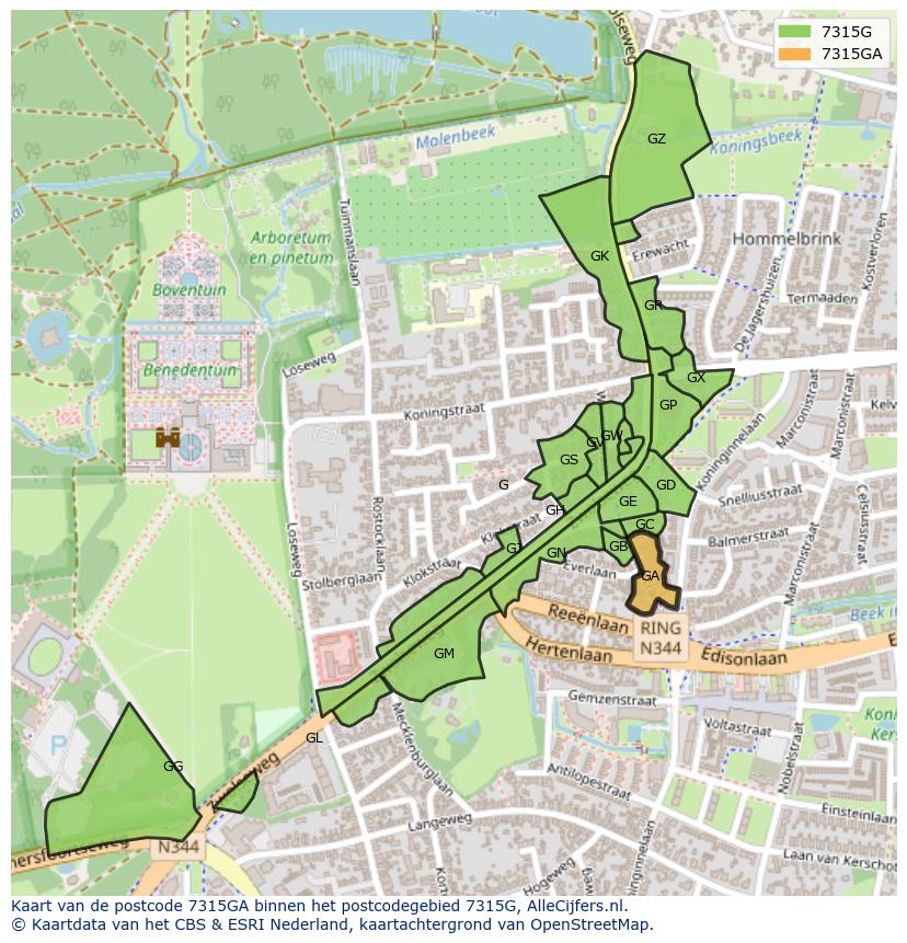 Afbeelding van het postcodegebied 7315 GA op de kaart.