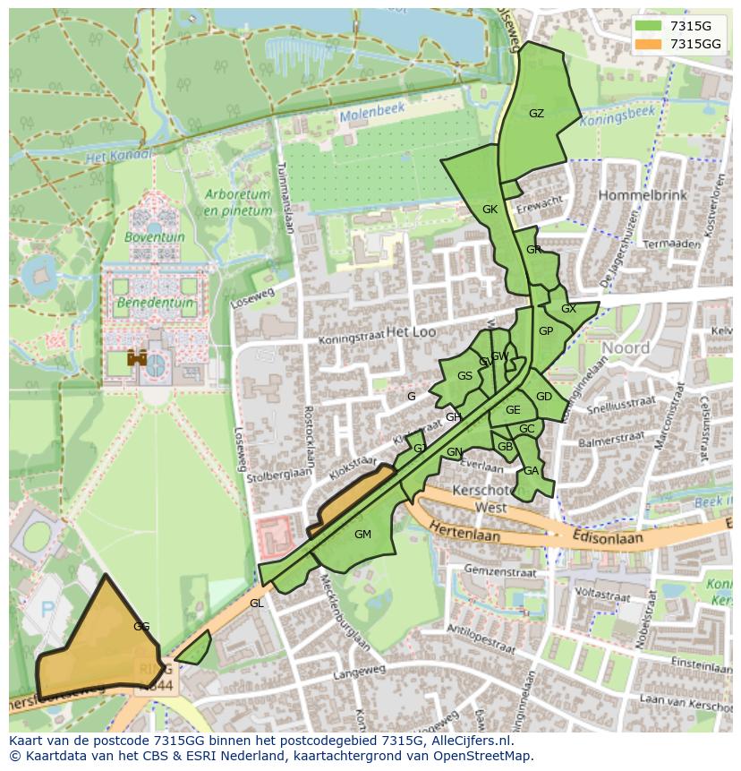 Afbeelding van het postcodegebied 7315 GG op de kaart.
