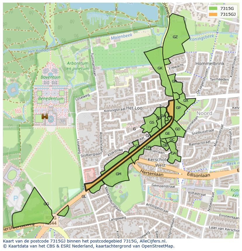 Afbeelding van het postcodegebied 7315 GJ op de kaart.