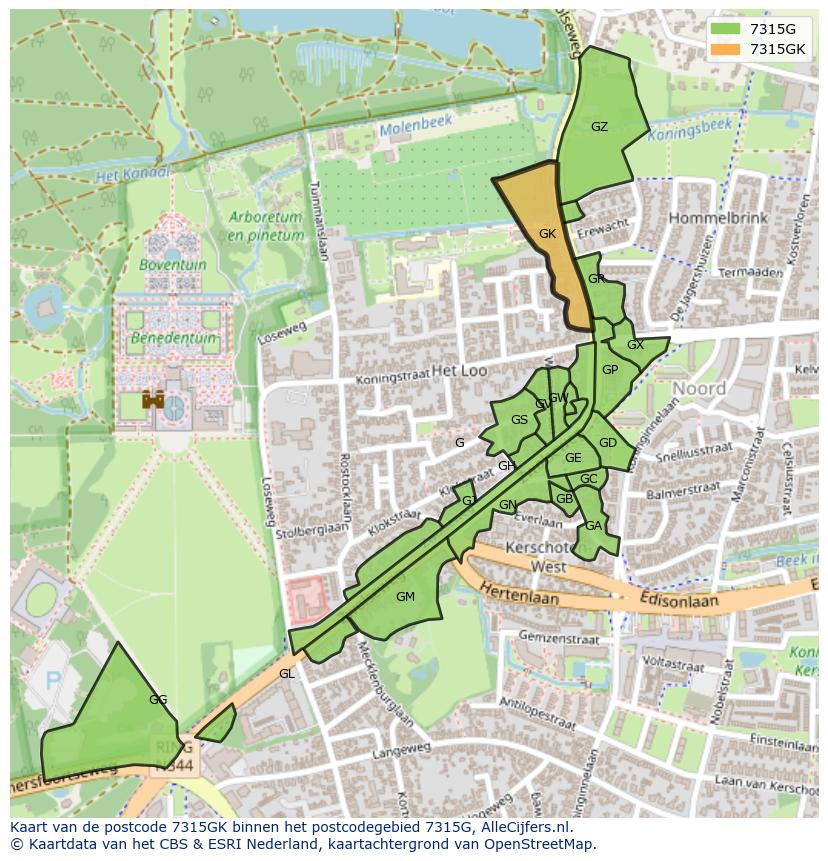 Afbeelding van het postcodegebied 7315 GK op de kaart.
