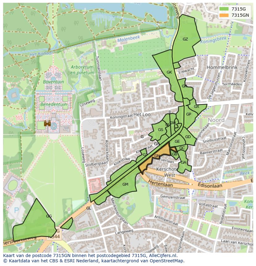 Afbeelding van het postcodegebied 7315 GN op de kaart.