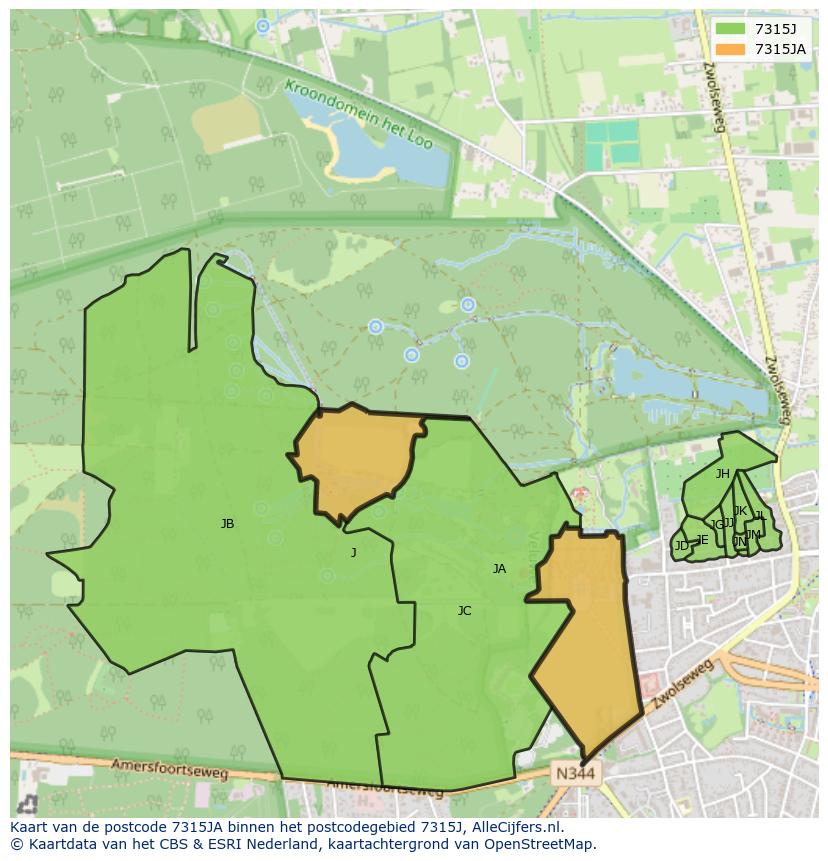 Afbeelding van het postcodegebied 7315 JA op de kaart.
