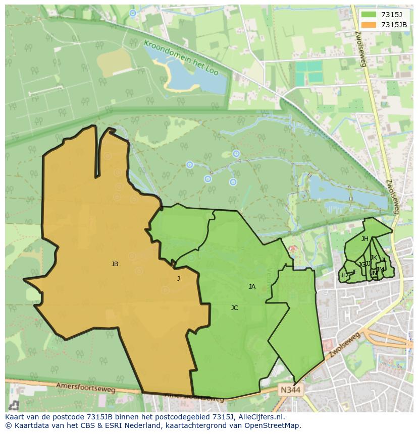 Afbeelding van het postcodegebied 7315 JB op de kaart.