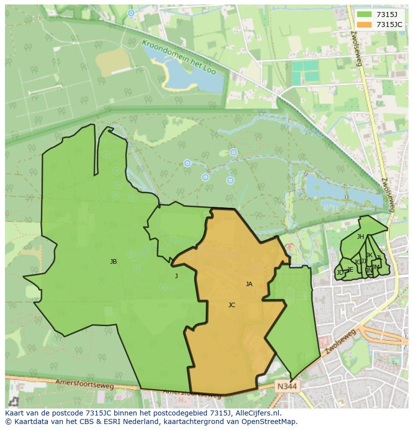 Afbeelding van het postcodegebied 7315 JC op de kaart.