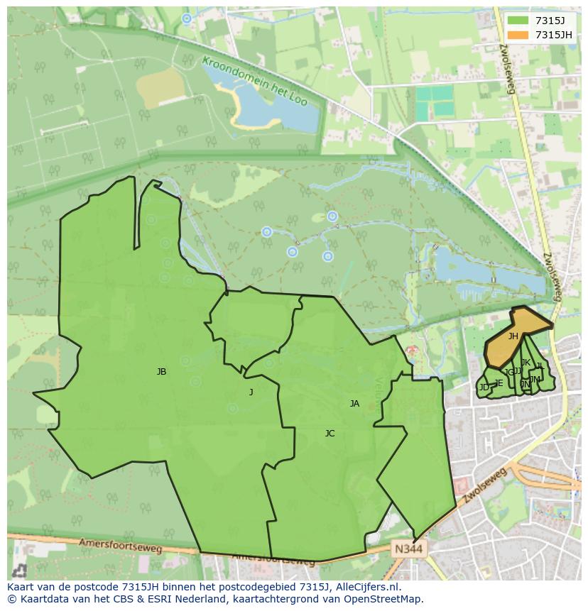 Afbeelding van het postcodegebied 7315 JH op de kaart.