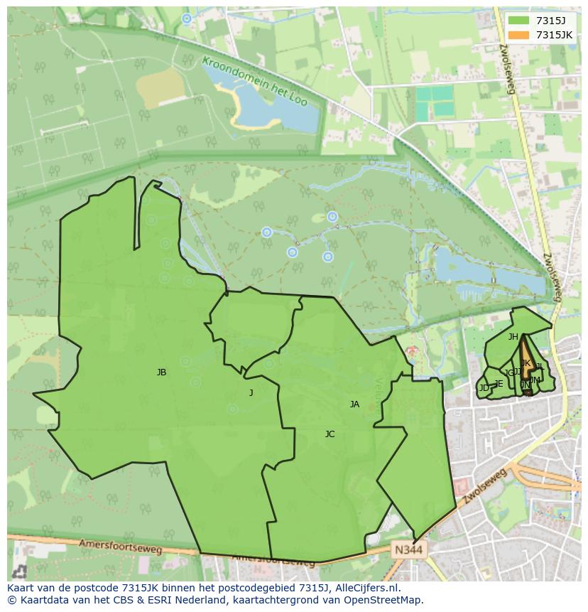 Afbeelding van het postcodegebied 7315 JK op de kaart.