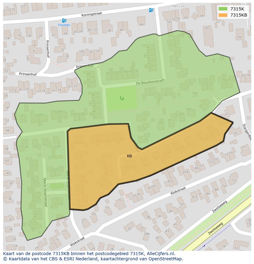 Afbeelding van het postcodegebied 7315 KB op de kaart.