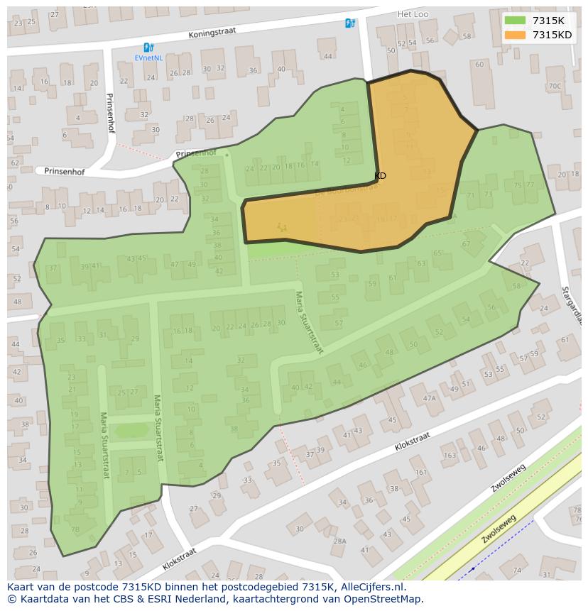 Afbeelding van het postcodegebied 7315 KD op de kaart.