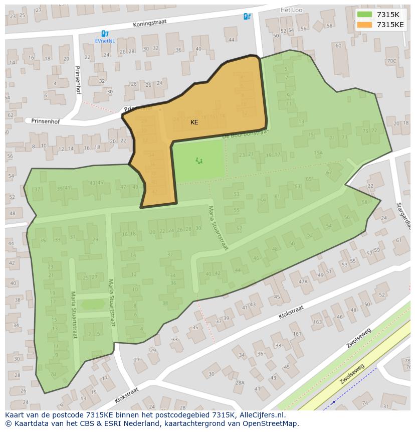Afbeelding van het postcodegebied 7315 KE op de kaart.