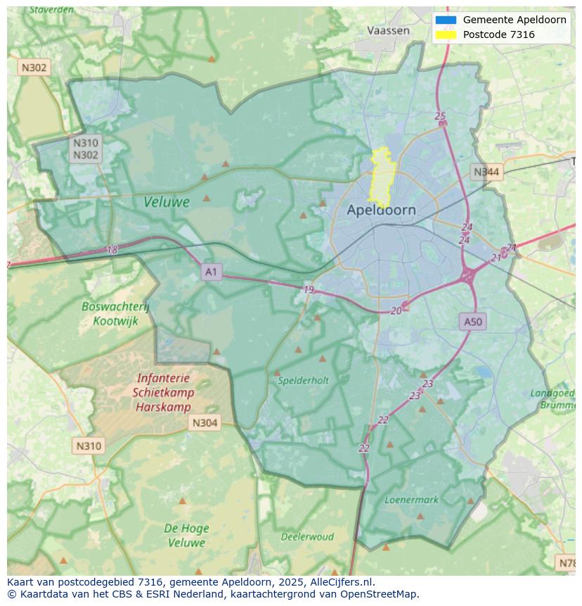 Afbeelding van het postcodegebied 7316 op de kaart.