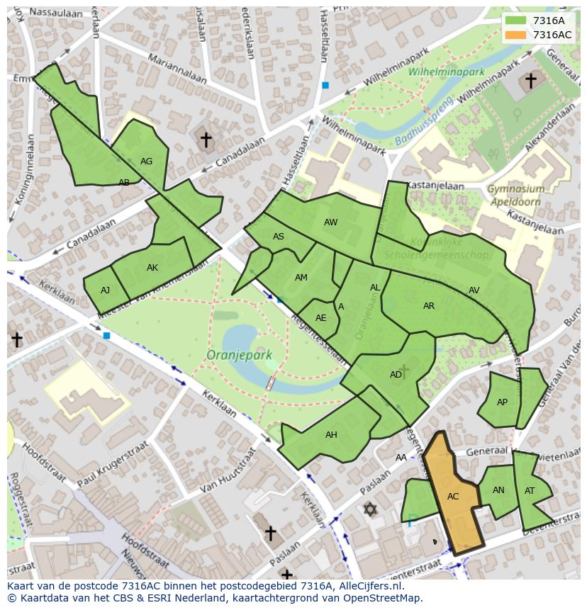 Afbeelding van het postcodegebied 7316 AC op de kaart.