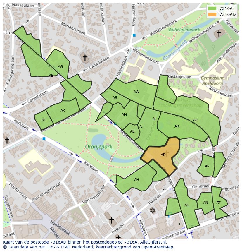 Afbeelding van het postcodegebied 7316 AD op de kaart.