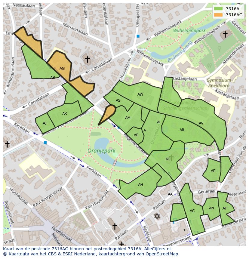 Afbeelding van het postcodegebied 7316 AG op de kaart.
