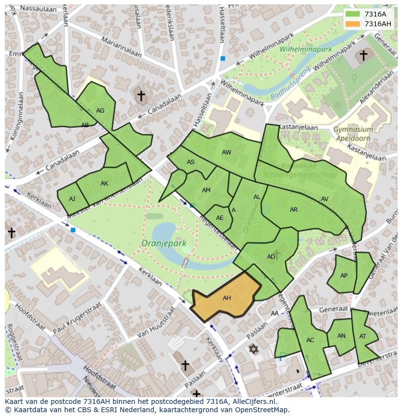 Afbeelding van het postcodegebied 7316 AH op de kaart.