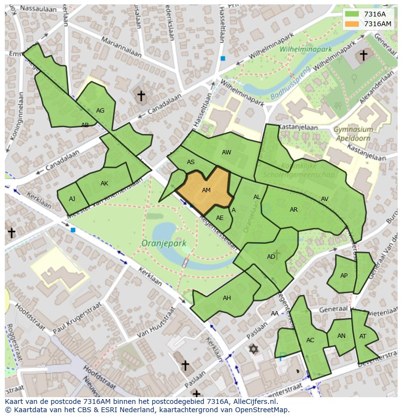 Afbeelding van het postcodegebied 7316 AM op de kaart.