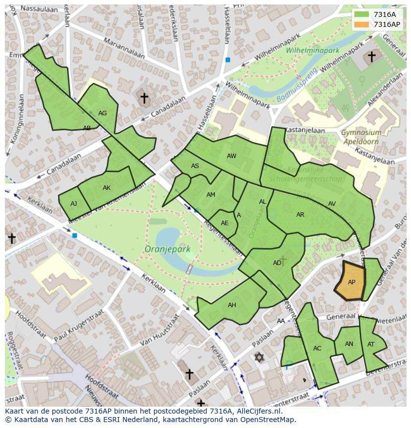 Afbeelding van het postcodegebied 7316 AP op de kaart.