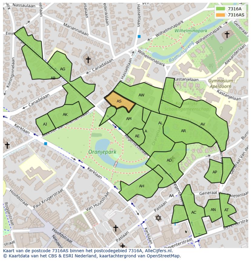 Afbeelding van het postcodegebied 7316 AS op de kaart.