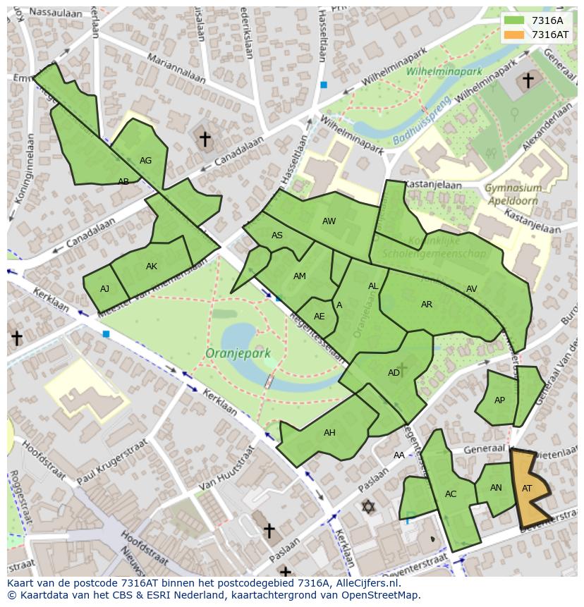 Afbeelding van het postcodegebied 7316 AT op de kaart.