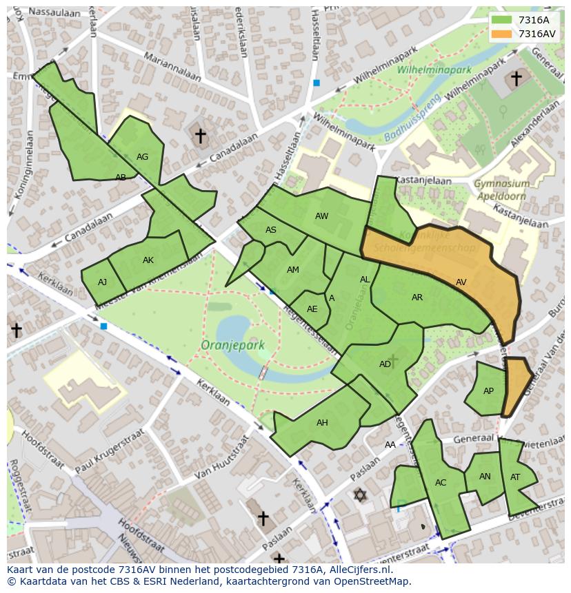 Afbeelding van het postcodegebied 7316 AV op de kaart.