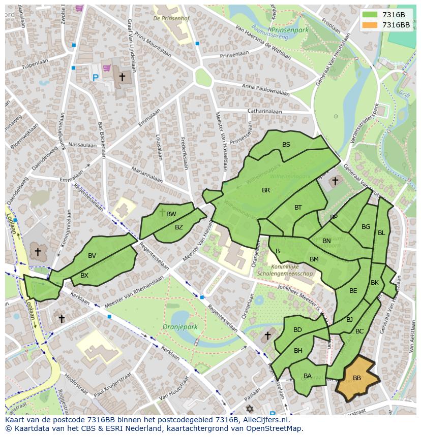Afbeelding van het postcodegebied 7316 BB op de kaart.