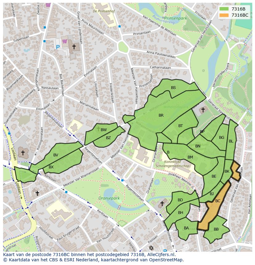 Afbeelding van het postcodegebied 7316 BC op de kaart.