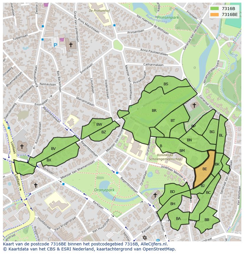 Afbeelding van het postcodegebied 7316 BE op de kaart.
