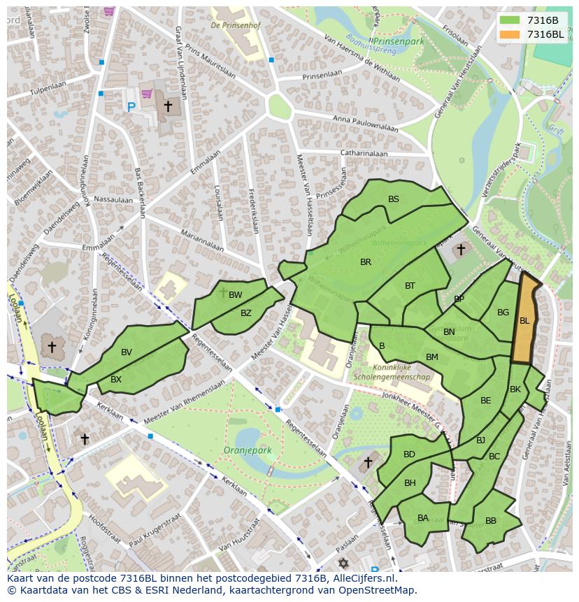 Afbeelding van het postcodegebied 7316 BL op de kaart.