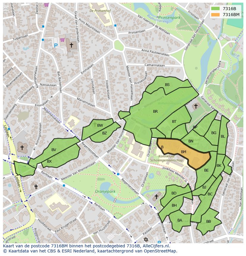 Afbeelding van het postcodegebied 7316 BM op de kaart.