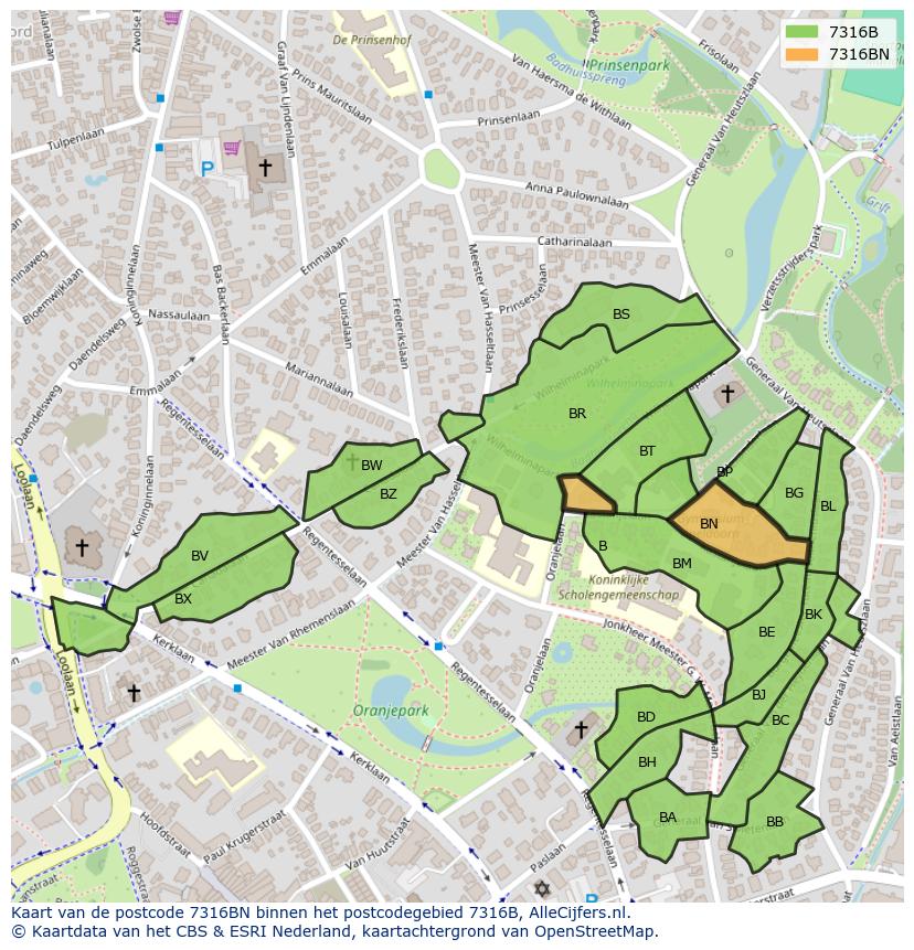 Afbeelding van het postcodegebied 7316 BN op de kaart.