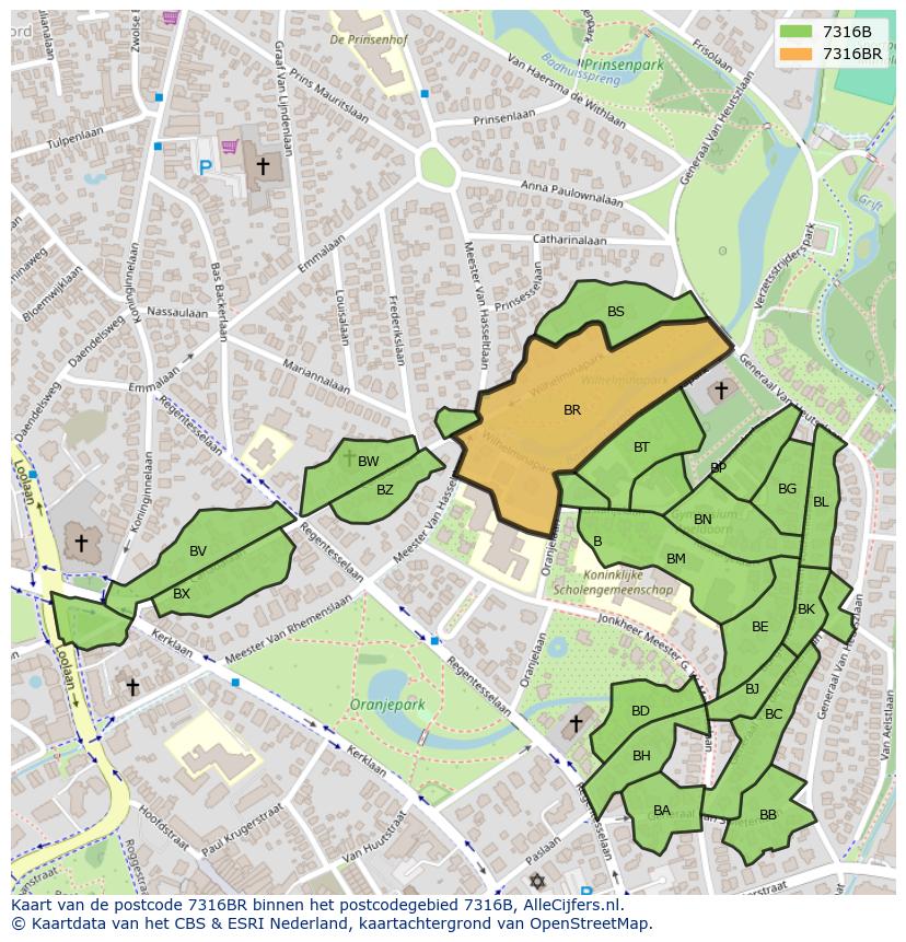 Afbeelding van het postcodegebied 7316 BR op de kaart.