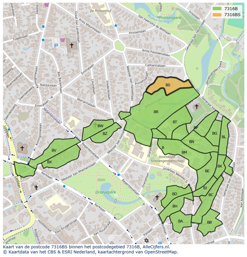 Afbeelding van het postcodegebied 7316 BS op de kaart.