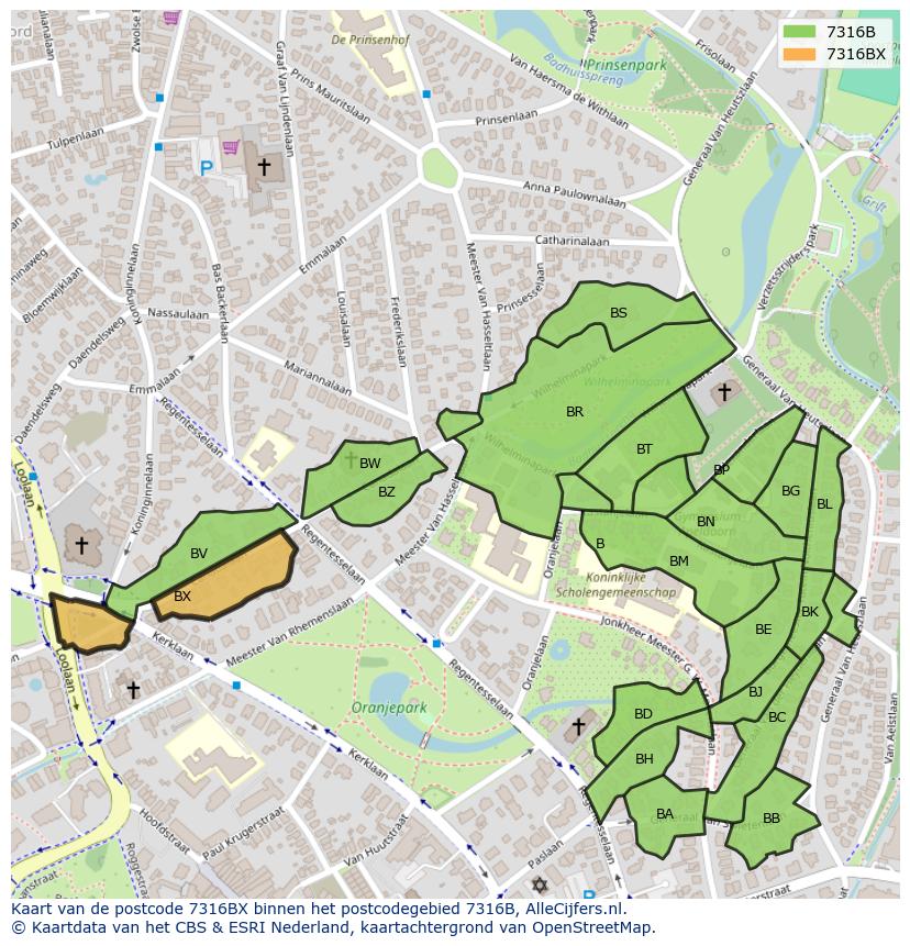 Afbeelding van het postcodegebied 7316 BX op de kaart.