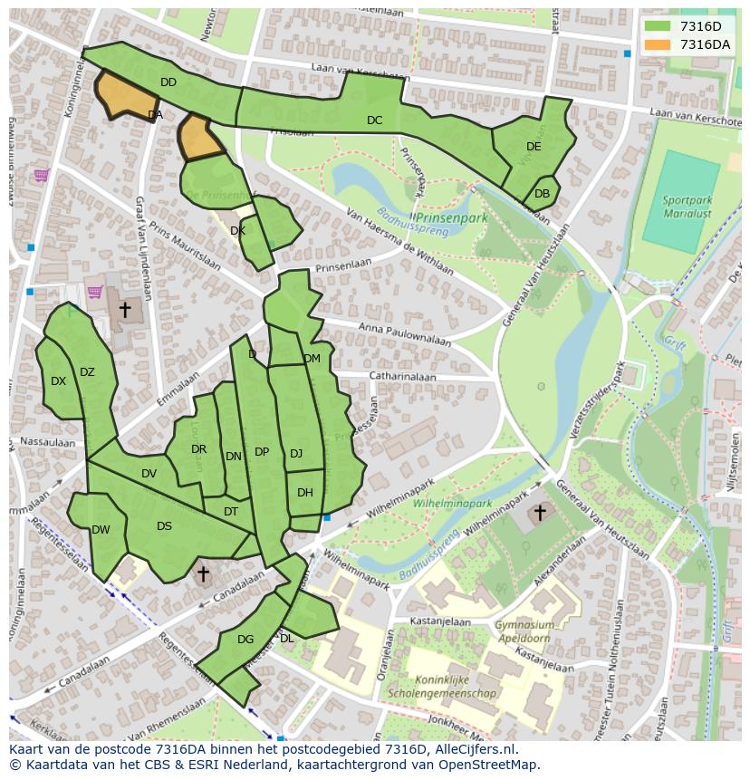 Afbeelding van het postcodegebied 7316 DA op de kaart.
