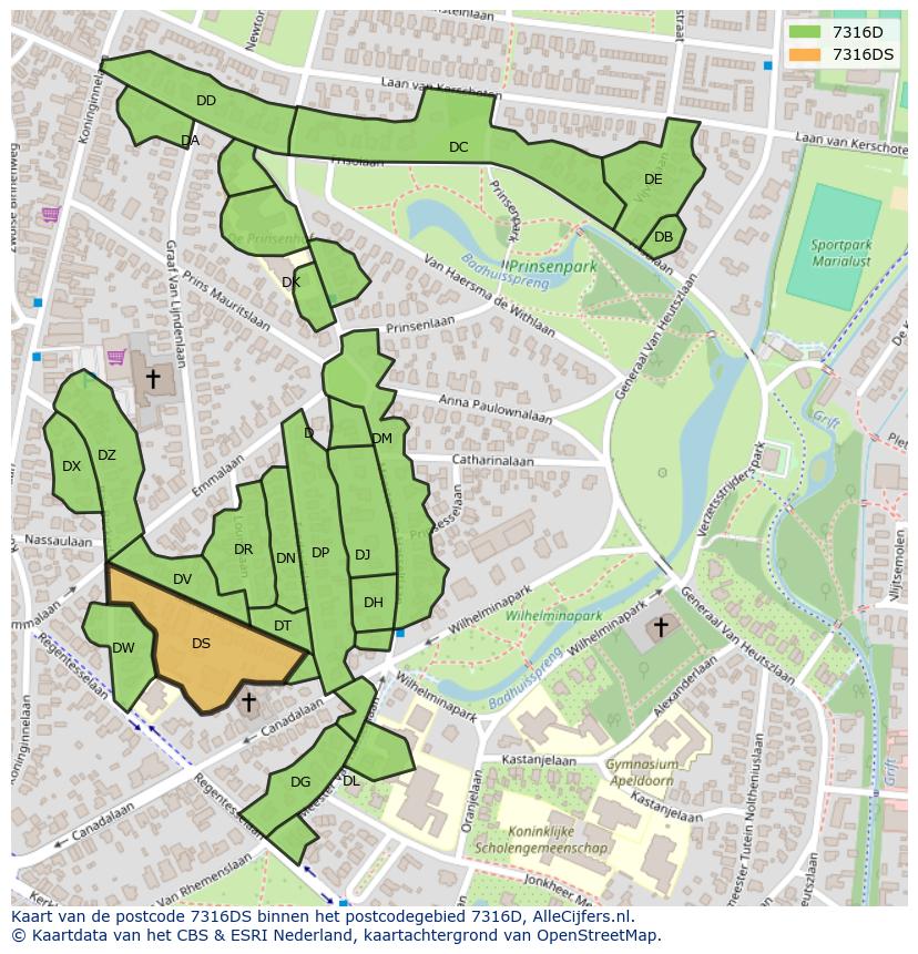 Afbeelding van het postcodegebied 7316 DS op de kaart.
