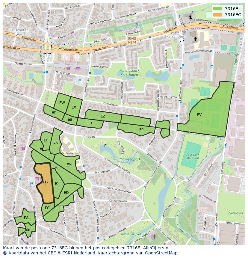 Afbeelding van het postcodegebied 7316 EG op de kaart.
