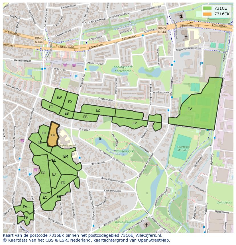 Afbeelding van het postcodegebied 7316 EK op de kaart.