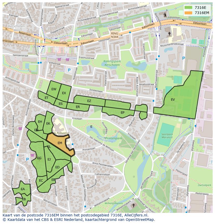 Afbeelding van het postcodegebied 7316 EM op de kaart.