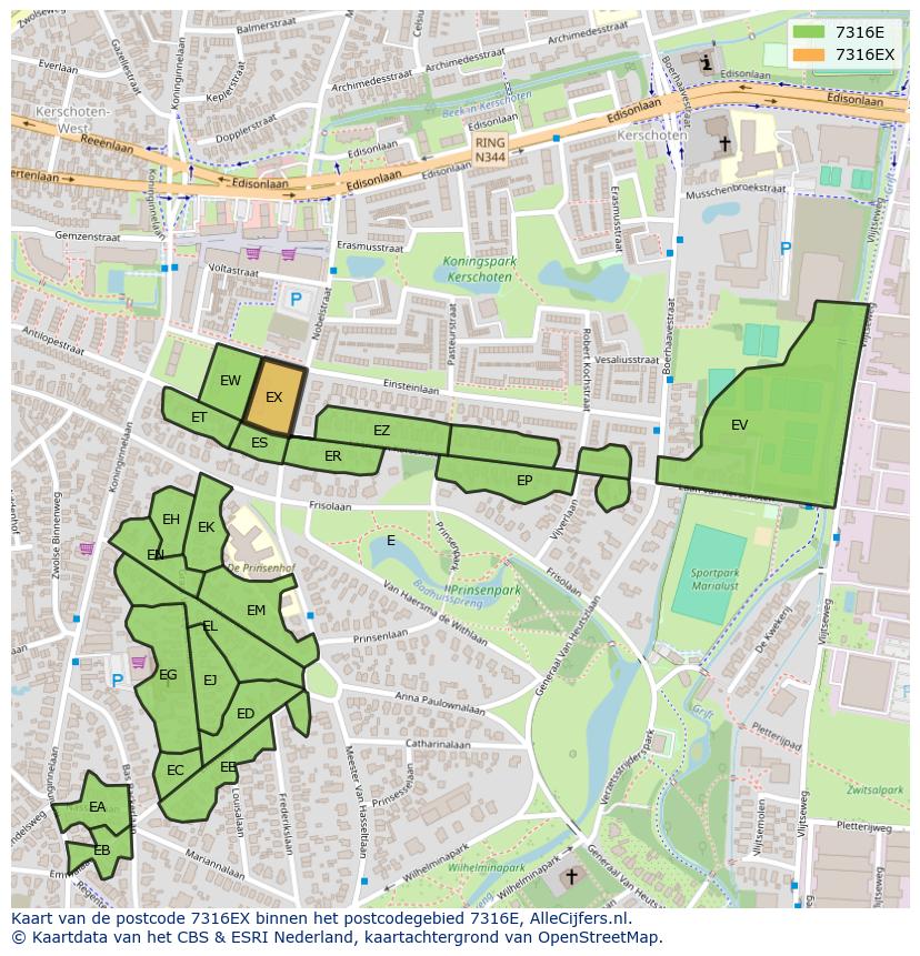 Afbeelding van het postcodegebied 7316 EX op de kaart.