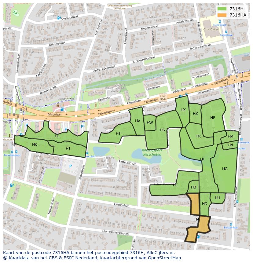 Afbeelding van het postcodegebied 7316 HA op de kaart.