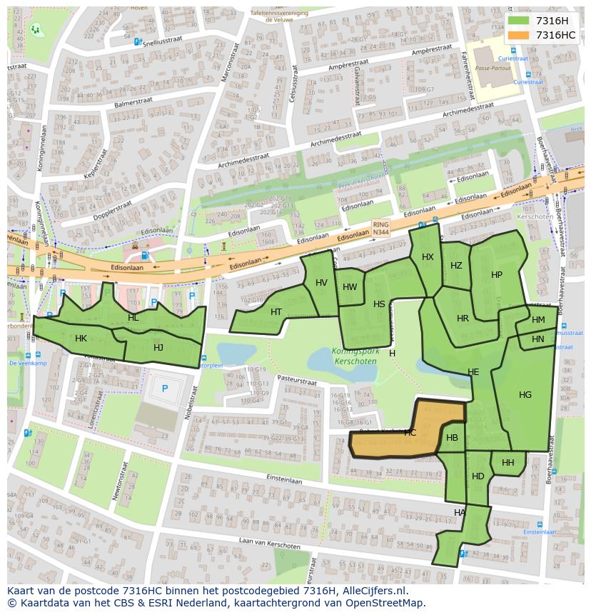 Afbeelding van het postcodegebied 7316 HC op de kaart.