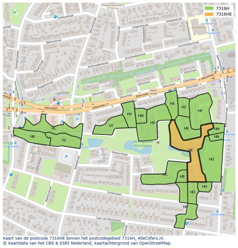 Afbeelding van het postcodegebied 7316 HE op de kaart.