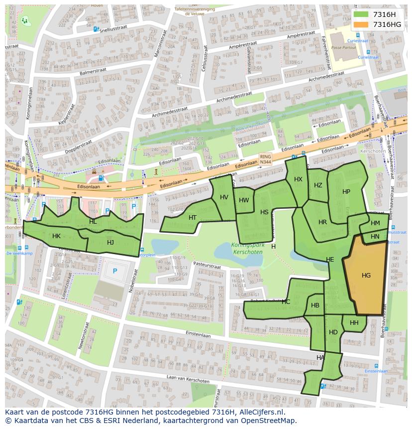 Afbeelding van het postcodegebied 7316 HG op de kaart.