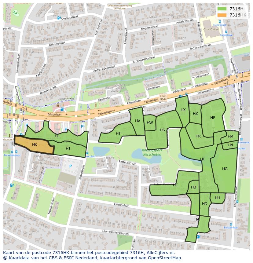 Afbeelding van het postcodegebied 7316 HK op de kaart.