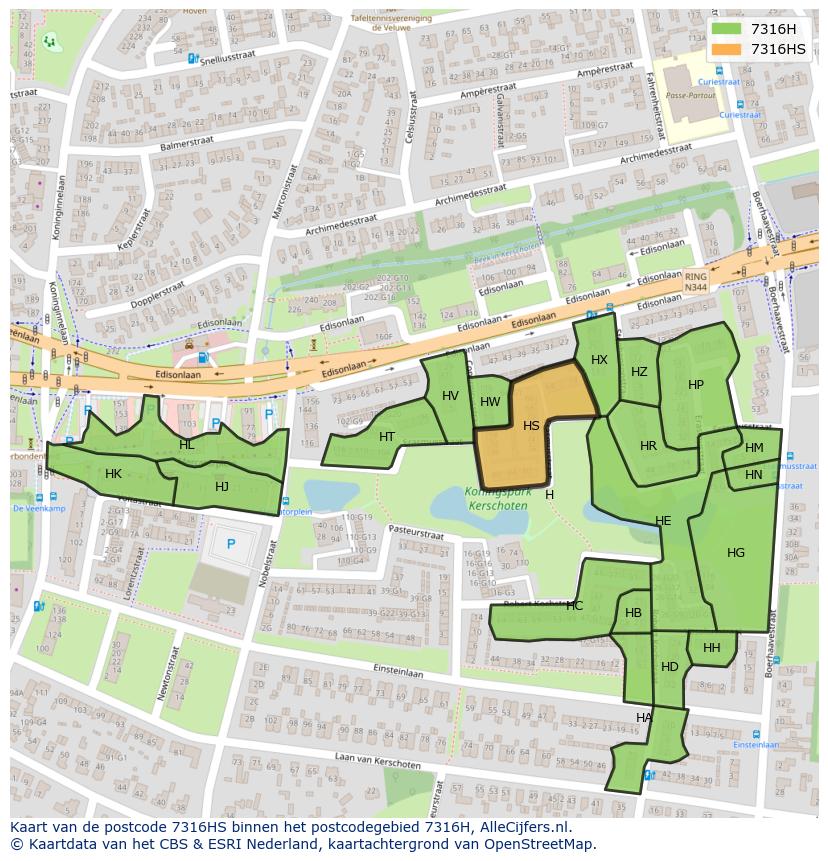 Afbeelding van het postcodegebied 7316 HS op de kaart.
