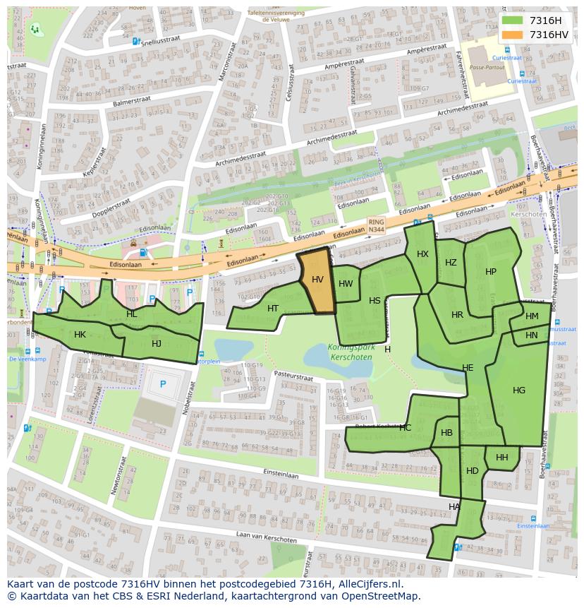 Afbeelding van het postcodegebied 7316 HV op de kaart.
