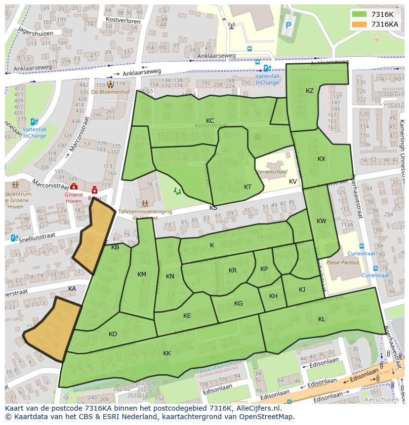 Afbeelding van het postcodegebied 7316 KA op de kaart.