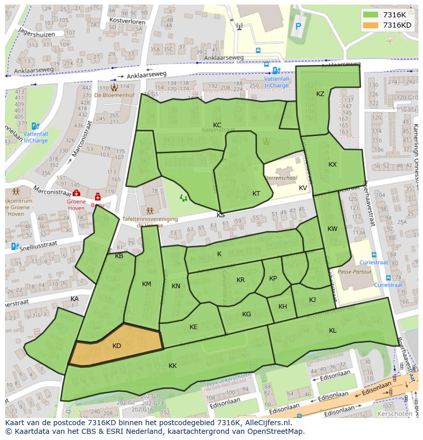 Afbeelding van het postcodegebied 7316 KD op de kaart.