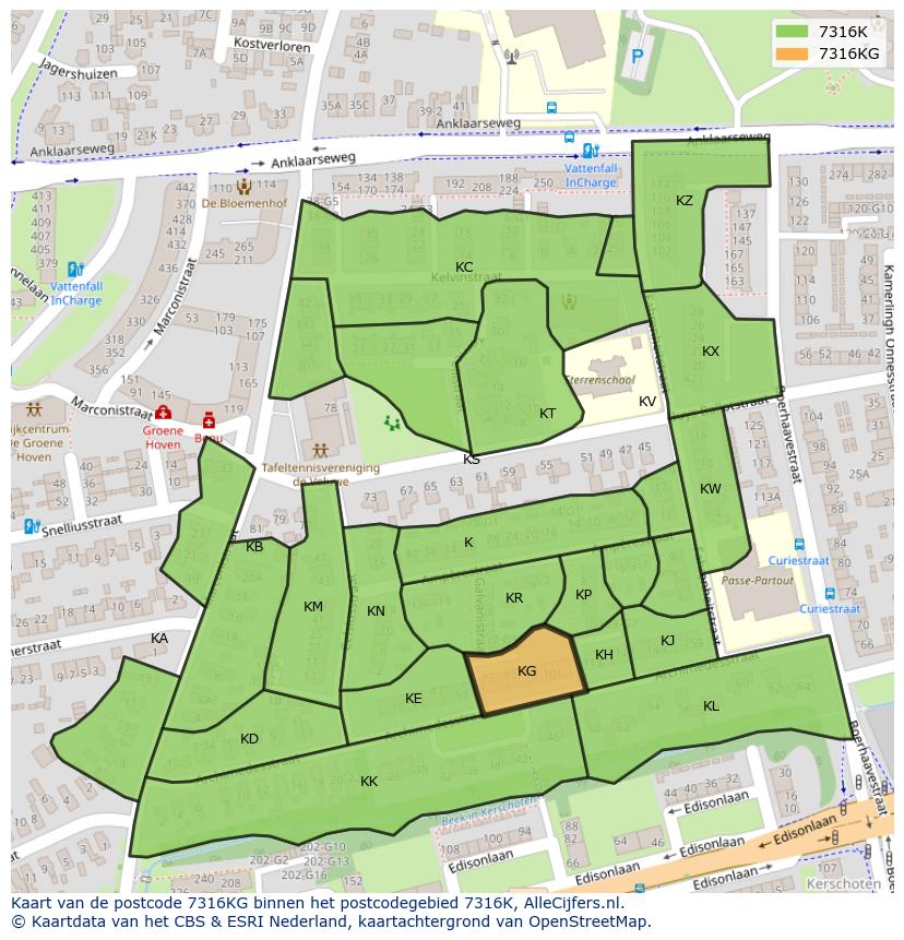 Afbeelding van het postcodegebied 7316 KG op de kaart.